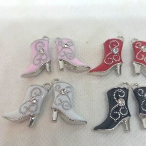 Rhinestone Cowboy Boot Charms Set - Red, Pink, Black, White.  8 Charms.  4 Pairs